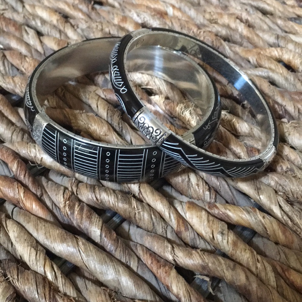 Brighton bangle bracelets. Silver/black enamel. 2